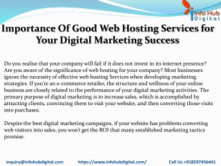 Importance Of Good Web Hosting Services for Your Digital Marketing Success