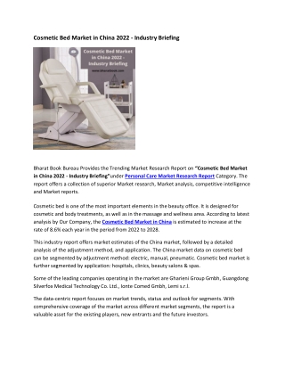 Cosmetic Bed Market in China 2022 - Industry Briefing