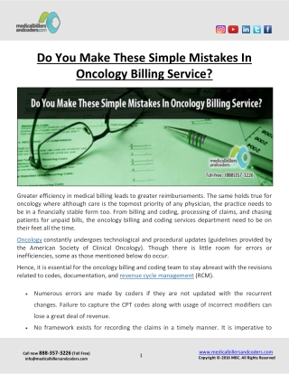 Do You Make These Simple Mistakes In Oncology Billing Service?