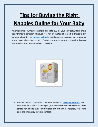 Tips for Buying the Right Nappies Online for Your Baby