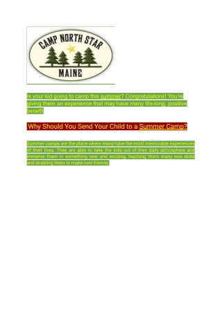Best Summer Camp New England