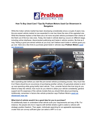 How To Buy Used Cars_ Tips By Pratham Motors Used Car Showroom In Bangalore