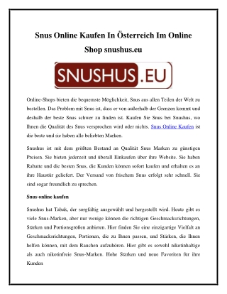 Snus Online Kaufen In Österreich