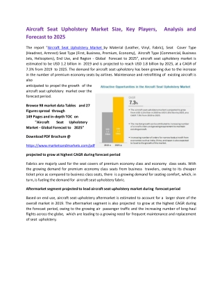 Aircraft Seat Upholstery Market Size, Key Players, Analysis and Forecast to 2025