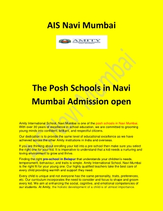 The Posh Schools in Navi Mumbai Admission open