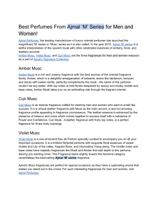 Best Perfumes From Ajmal ‘M’ Series for Men and Women