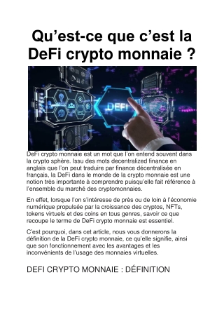 DeFi crypto monnaie : qu'est-ce que c'est ?
