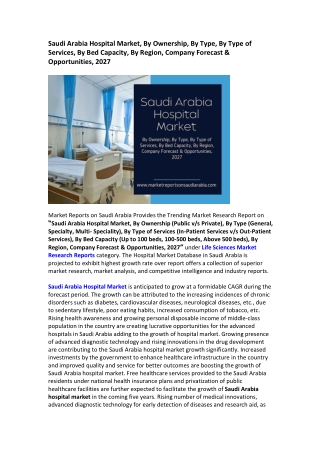 Saudi Arabia Hospital Market Research Report 2022-2027