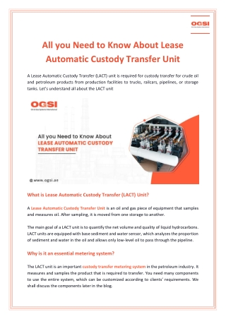 All you Need to Know About Lease Automatic Custody Transfer Unit