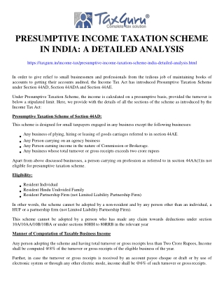 Presumptive Income Taxation Scheme in India: A Detailed Analysis