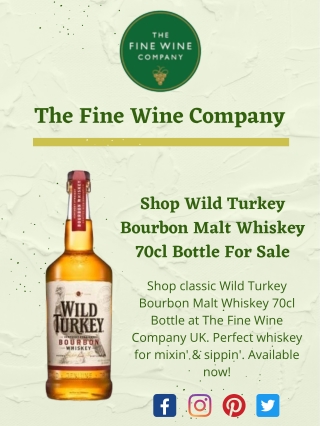 Shop Wild Turkey Bourbon Malt Whiskey 70cl Bottle For Sale