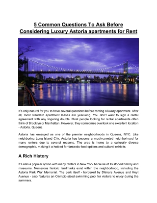 5 Common Questions To Ask Before Considering Luxury Astoria apartments for Rent