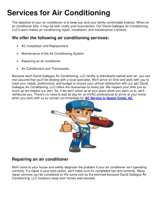 Services for Air Conditioning