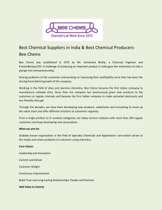 Best Chemical Suppliers in India - Bee Chems