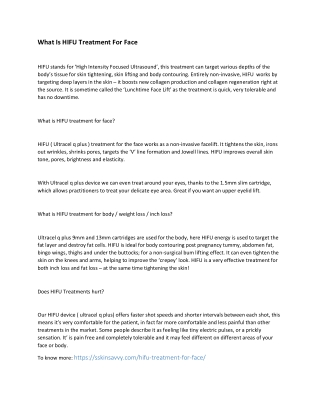 What Is HIFU Treatment For Face