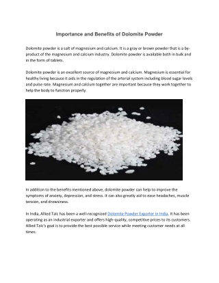 Dolomite Powder Exporter in India | Dolomite powder at best price in India