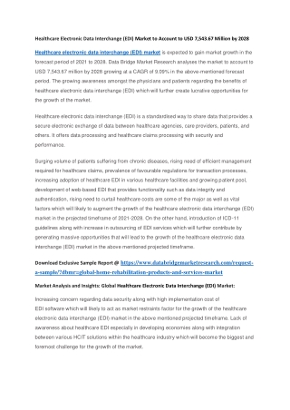 Healthcare Electronic Data Interchange (EDI) Market to Account to USD 7,543.67 Million by 2028