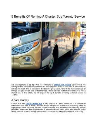 5 Benefits Of Renting A Charter Bus Toronto Service