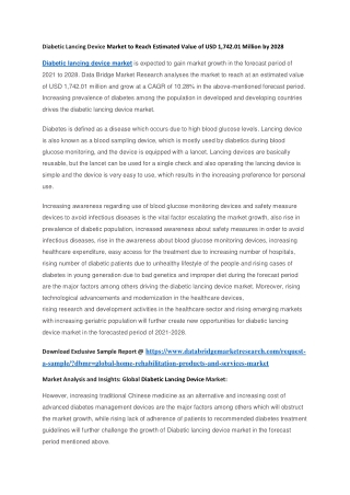 Diabetic Lancing Device Market to Reach Estimated Value of USD 1,742.01 Million by 2028
