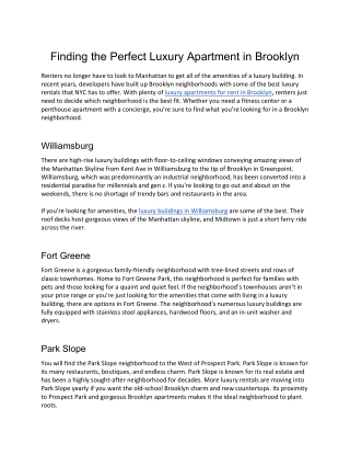 Finding the Perfect Luxury Apartment in Brooklyn