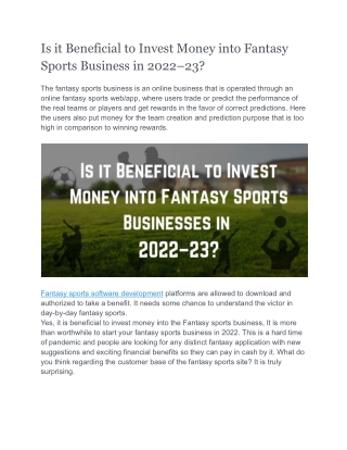 Is it Beneficial to Invest Money into Fantasy Sports Business in 2022–23?