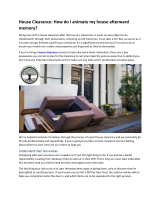 House Clearance How do I animate my house afterward memory