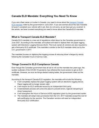 Canada ELD Mandate - Everything You Need To Know
