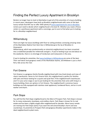 Finding the Perfect Luxury Apartment in Brooklyn