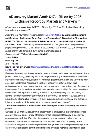 eDiscovery Market Worth $17.1 Billion by 2027 — Report by MarketsandMarkets
