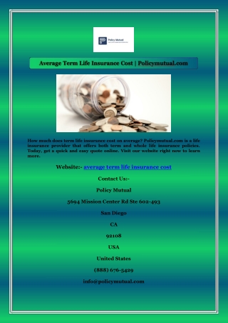 Average Term Life Insurance Cost | Policymutual.com