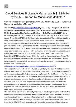 Cloud Services Brokerage Market worth $12.9 billion by 2025 — MarketsandMarkets™