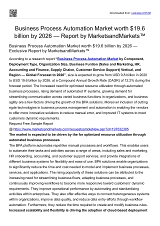 Business Process Automation Market worth $19.6 billion by 2026-MarketsandMarkets