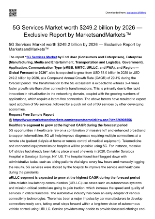 5G Services Market worth $249.2 billion by 2026 — Report by MarketsandMarkets