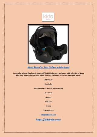 Nuna Pipa Car Seat Online In Montreal | Kidobebe.com