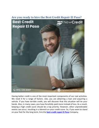 Are you ready to hire the Best Credit Repair EI Paso