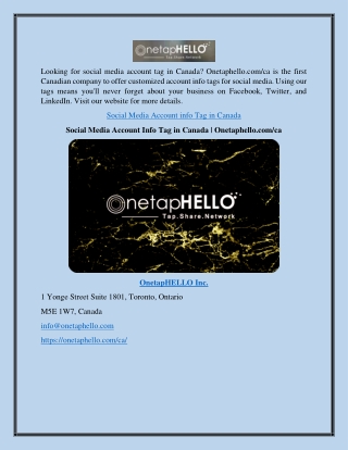 Social Media Account Info Tag in Canada | Onetaphello.com/ca