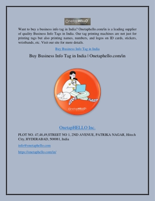 Buy Business Info Tag in India | Onetaphello.com/in