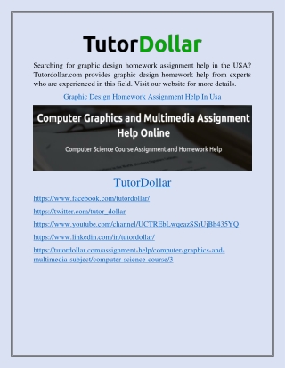 Graphic Design Homework Assignment Help in Usa Tutordollar.com