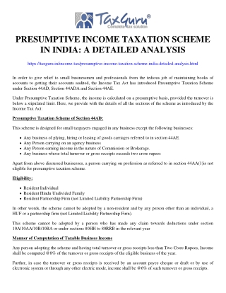 Presumptive Income Taxation Scheme in India: A Detailed Analysis