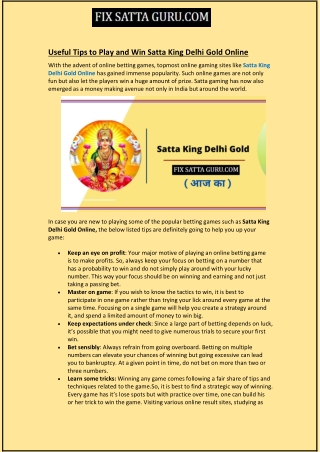 Useful Tips to Play and Win Satta King Delhi Gold Online