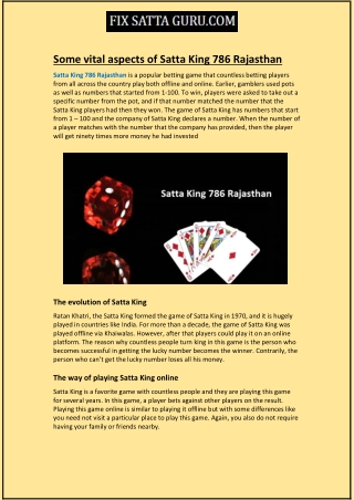 Some vital aspects of Satta King 786 Rajasthan