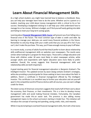 Learn About Financial Management Skills