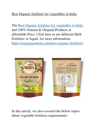 Best Organic fertilizer for vegetables in India