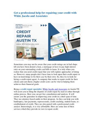 Get a professional help for repairing your credit with White Jacobs and Associates