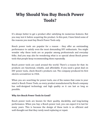 Why Should You Buy Bosch Power Tools