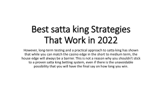Best satta king Strategies That Work in 2022