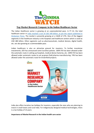 Top Market Research Company in the Indian Healthcare Sector