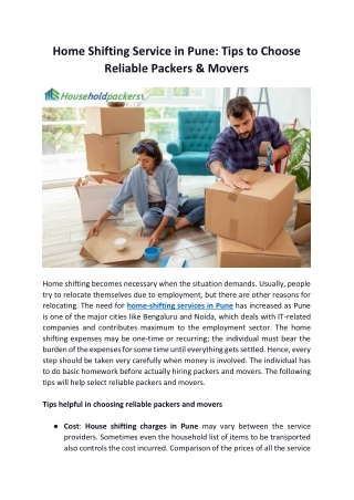 Home Shifting Service in Pune Tips to Choose Reliable Packers & Movers