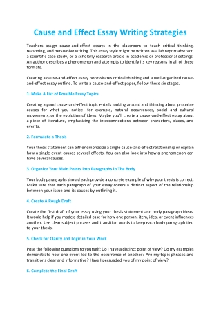 Cause and Effect Essay Writing Strategies