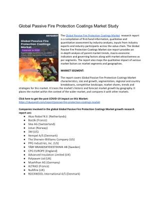 Global Passive Fire Protection Coatings Market Study